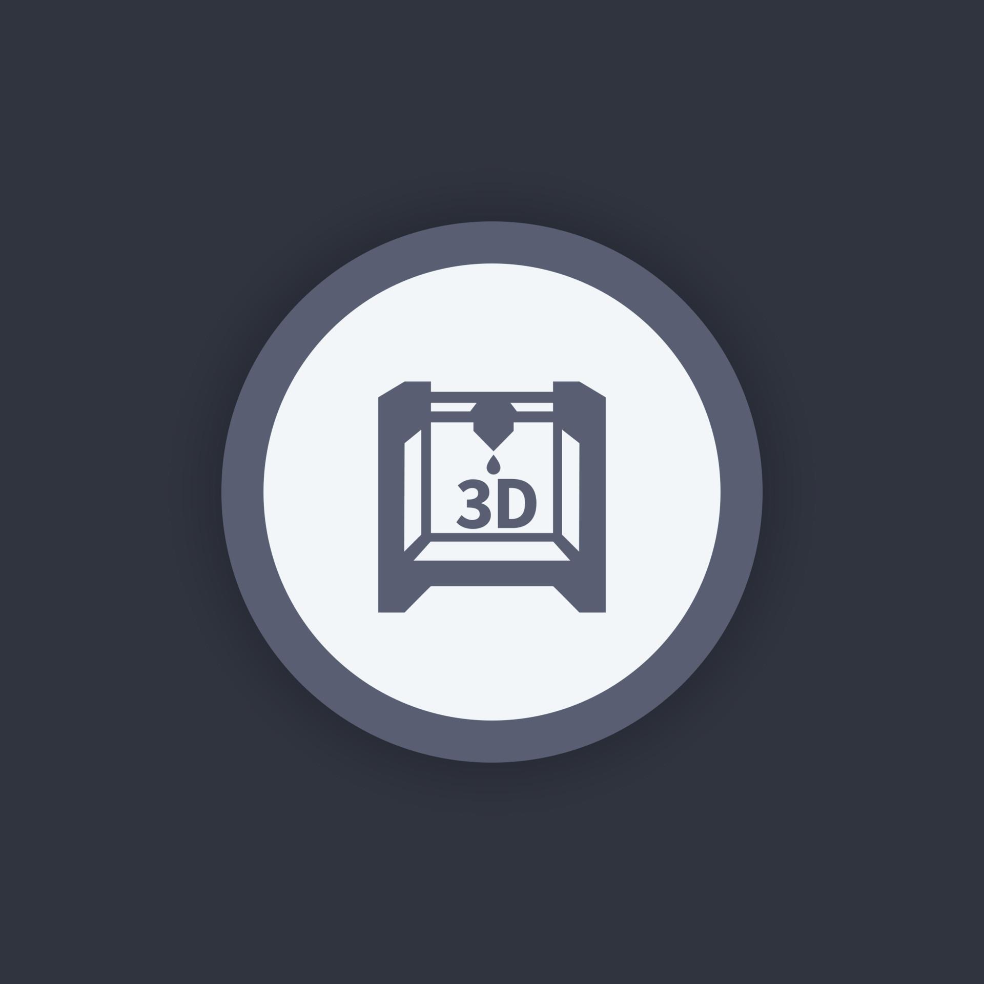 3d printer icon, additive manufacturing, 3d printing sign, vector