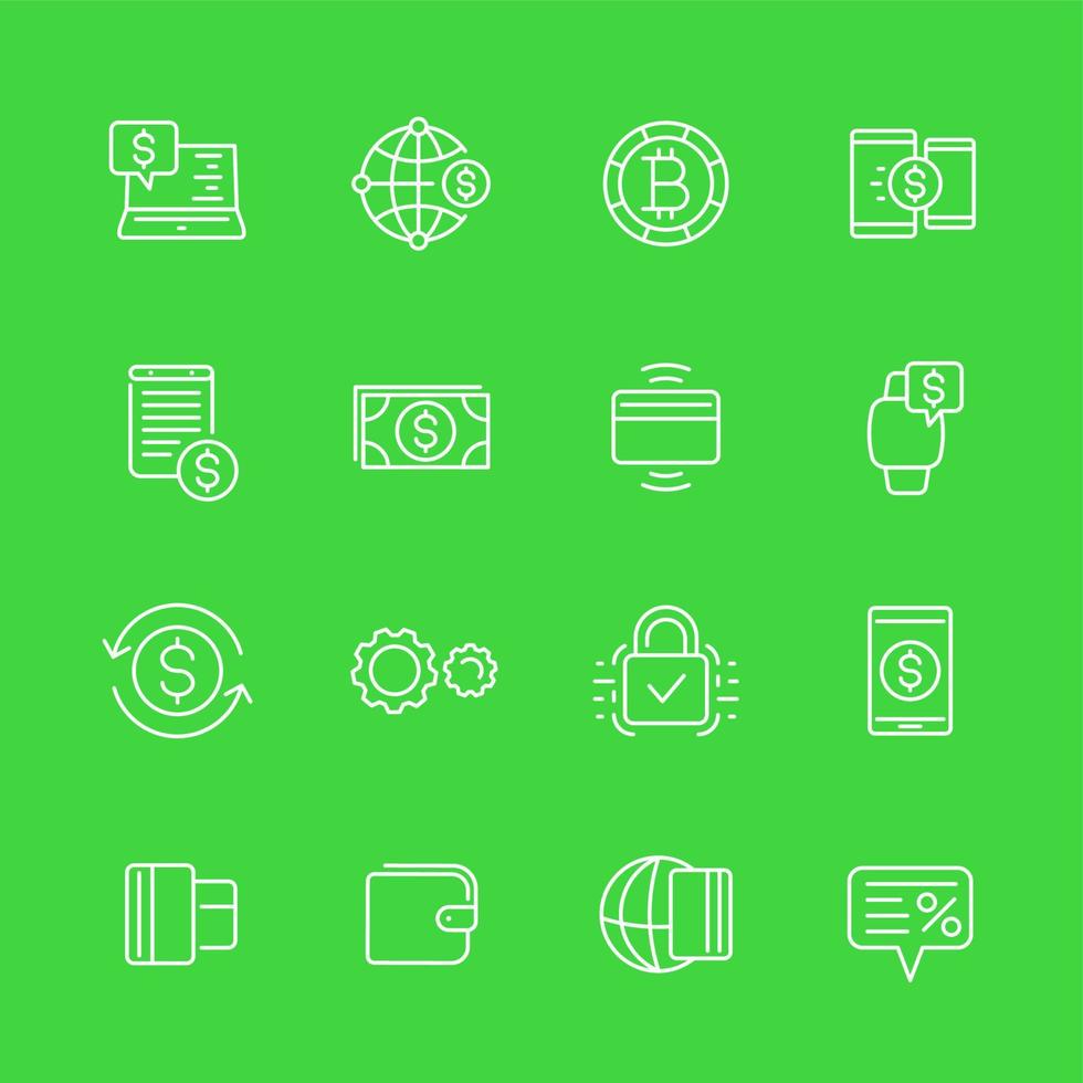 Payment methods, money transfer service and internet banking line icons set vector