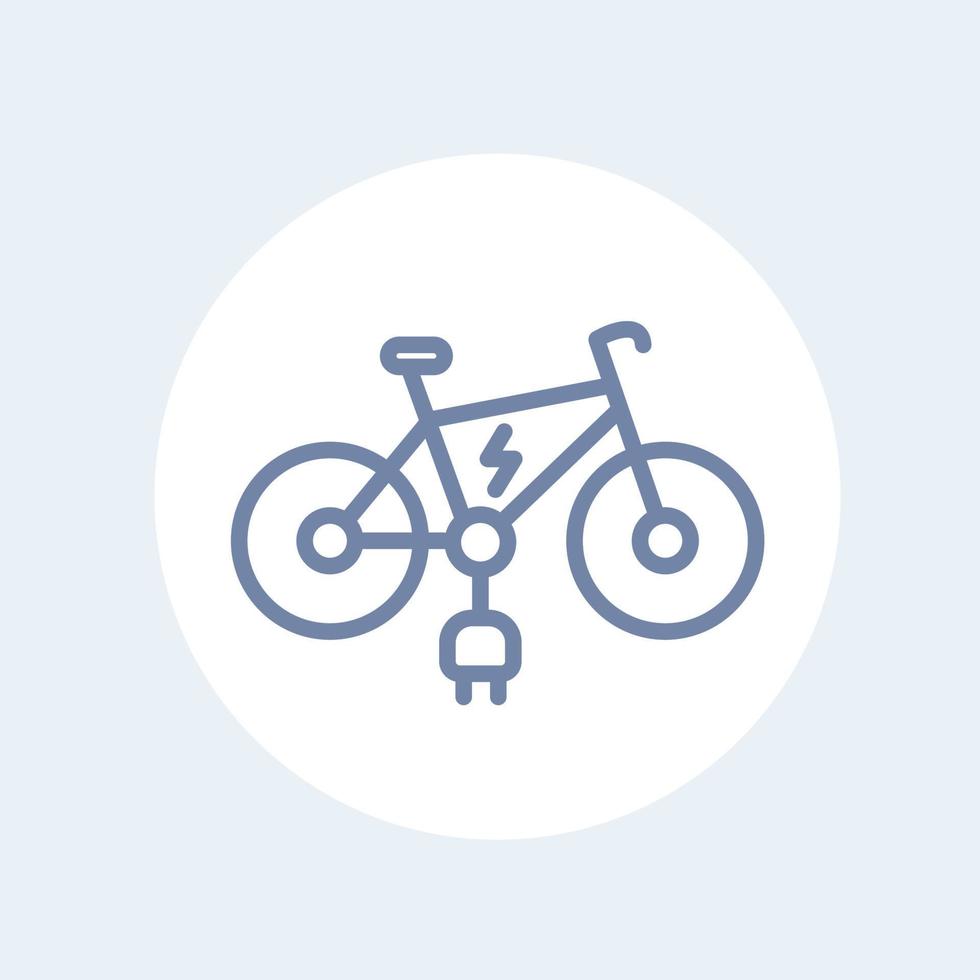 icono de línea de bicicleta eléctrica aislado en blanco, ilustración vectorial vector