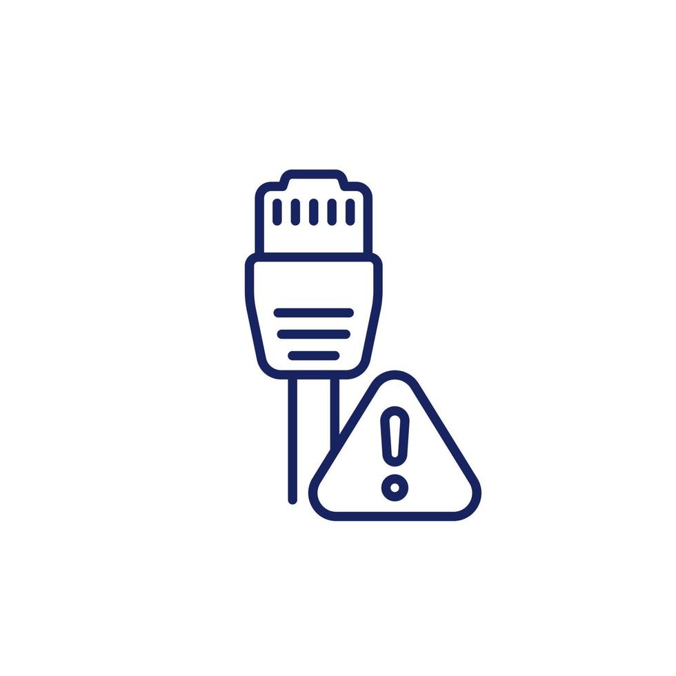 ethernet cable and warning line icon vector