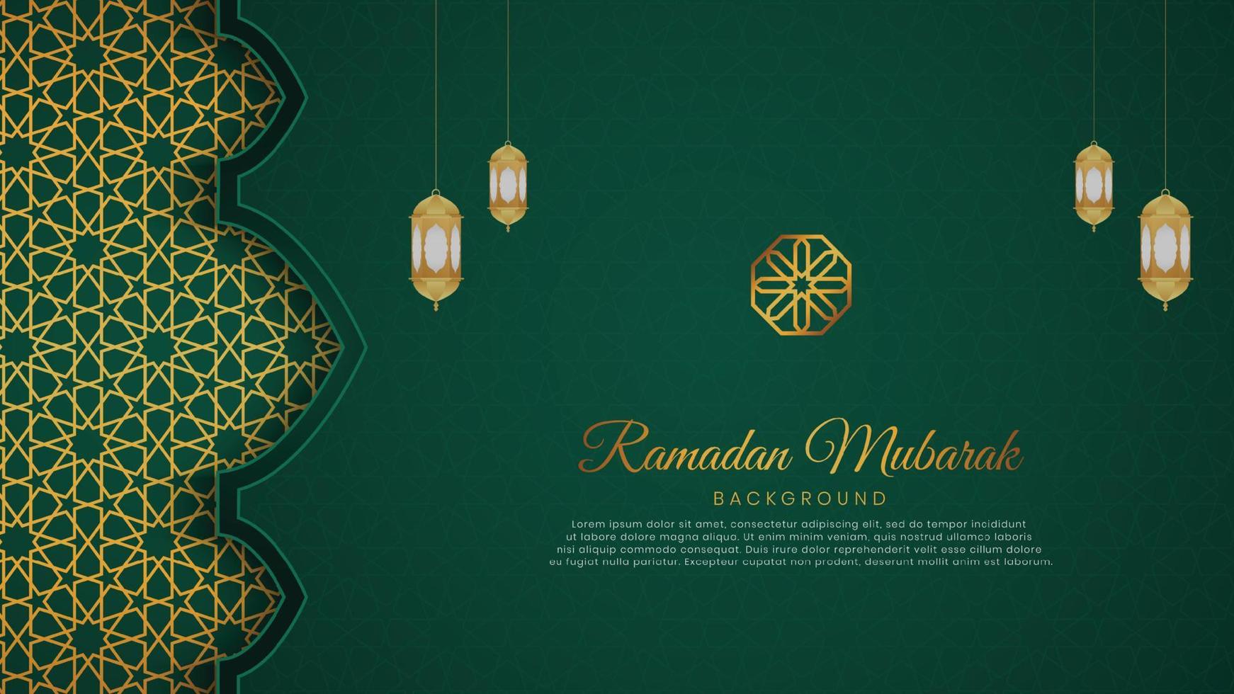 Ramadan Kareem Islamic Arabic Green Luxury Background with Geometric pattern and Beautiful Ornament with Lanterns vector