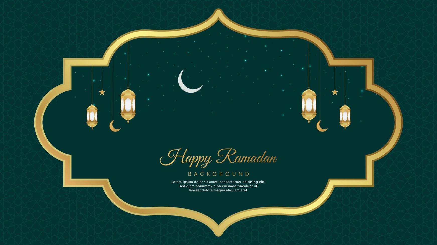 Happy Ramadan Islamic Arabic Green Luxury Background with Geometric pattern and Crescent Moon with Stars vector