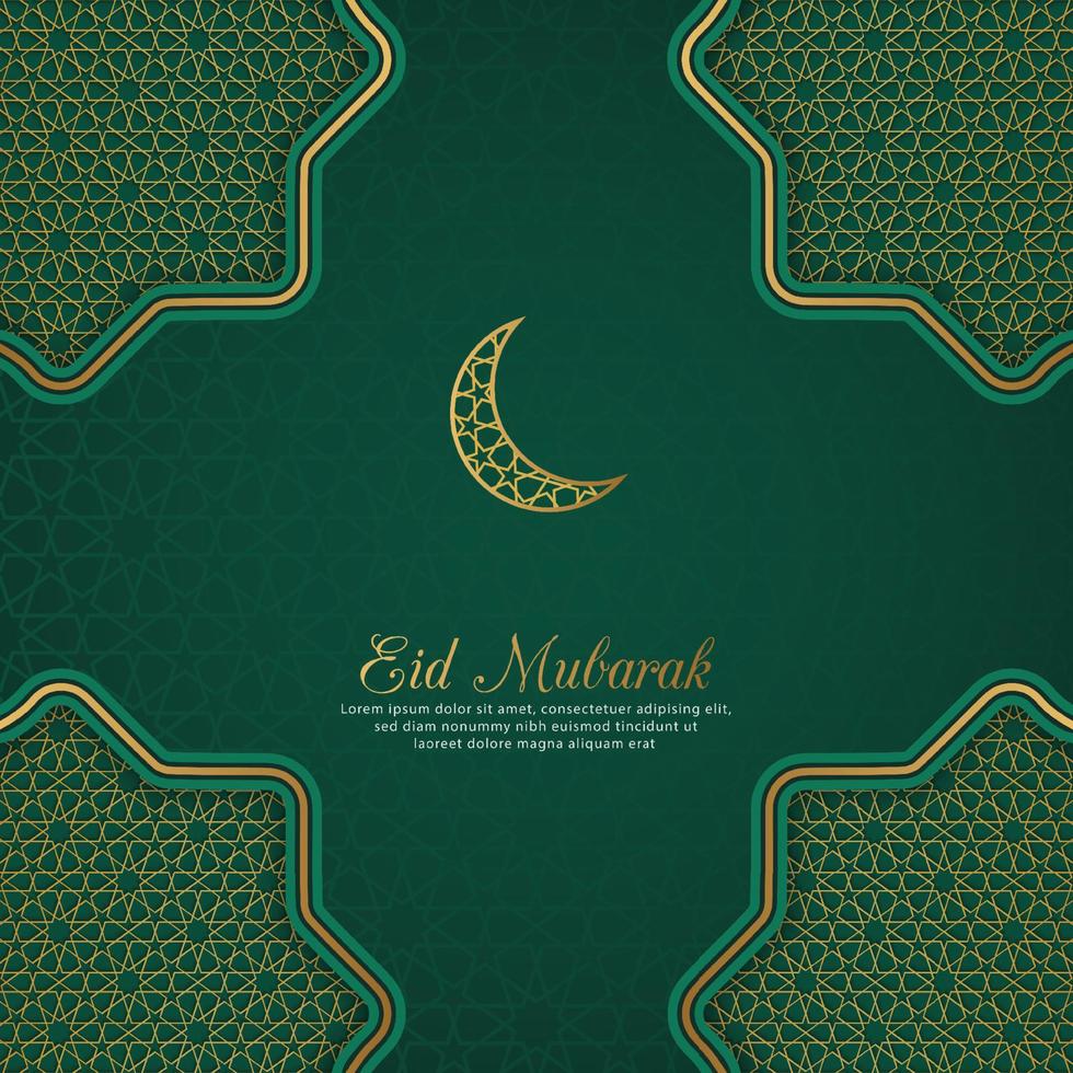 eid mubarak fondo de lujo verde árabe islámico con patrón geométrico y hermoso adorno vector