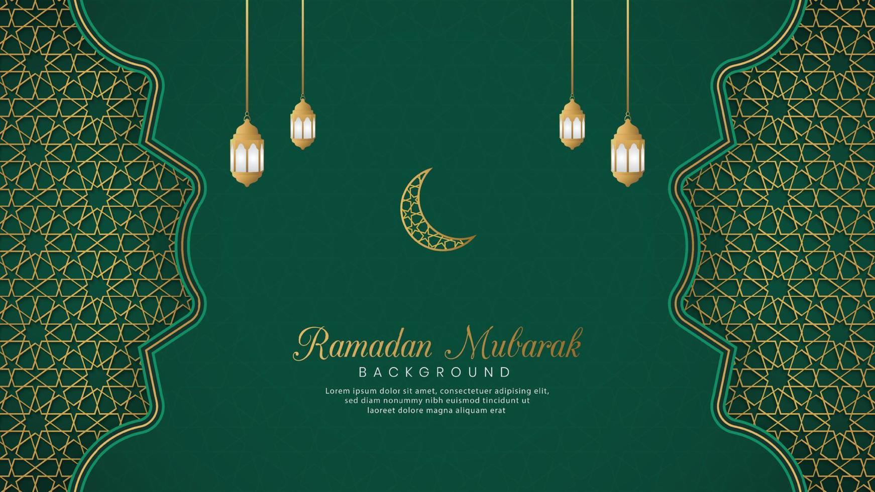 Ramadan Mubarak, Islamic Arabic Green Luxury Background with Geometric pattern and Beautiful Ornament vector