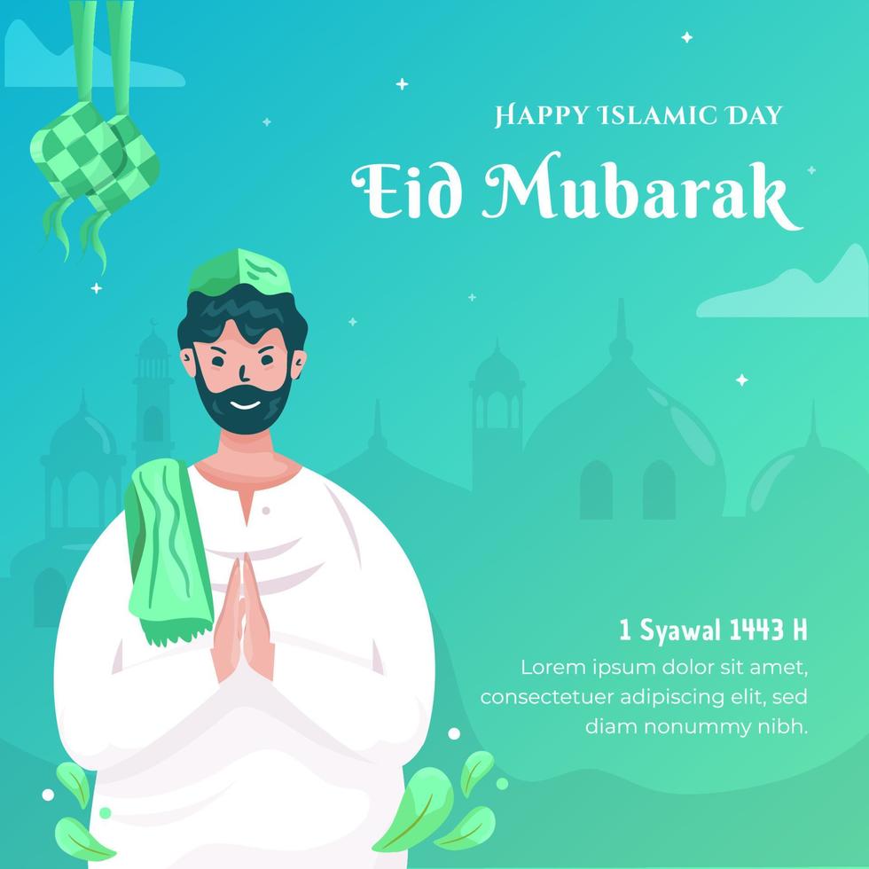 Flat design happy eid mubarak greeting concept vector