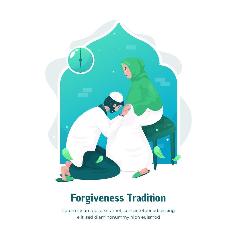 tradición de perdón de diseño plano durante eid mubarak vector