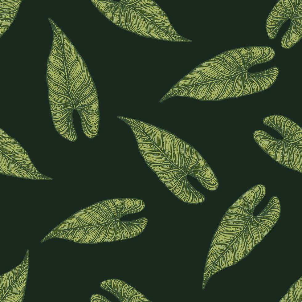 grabado hoja araceae patrón sin costuras. fondo de hojas antiguas. vector
