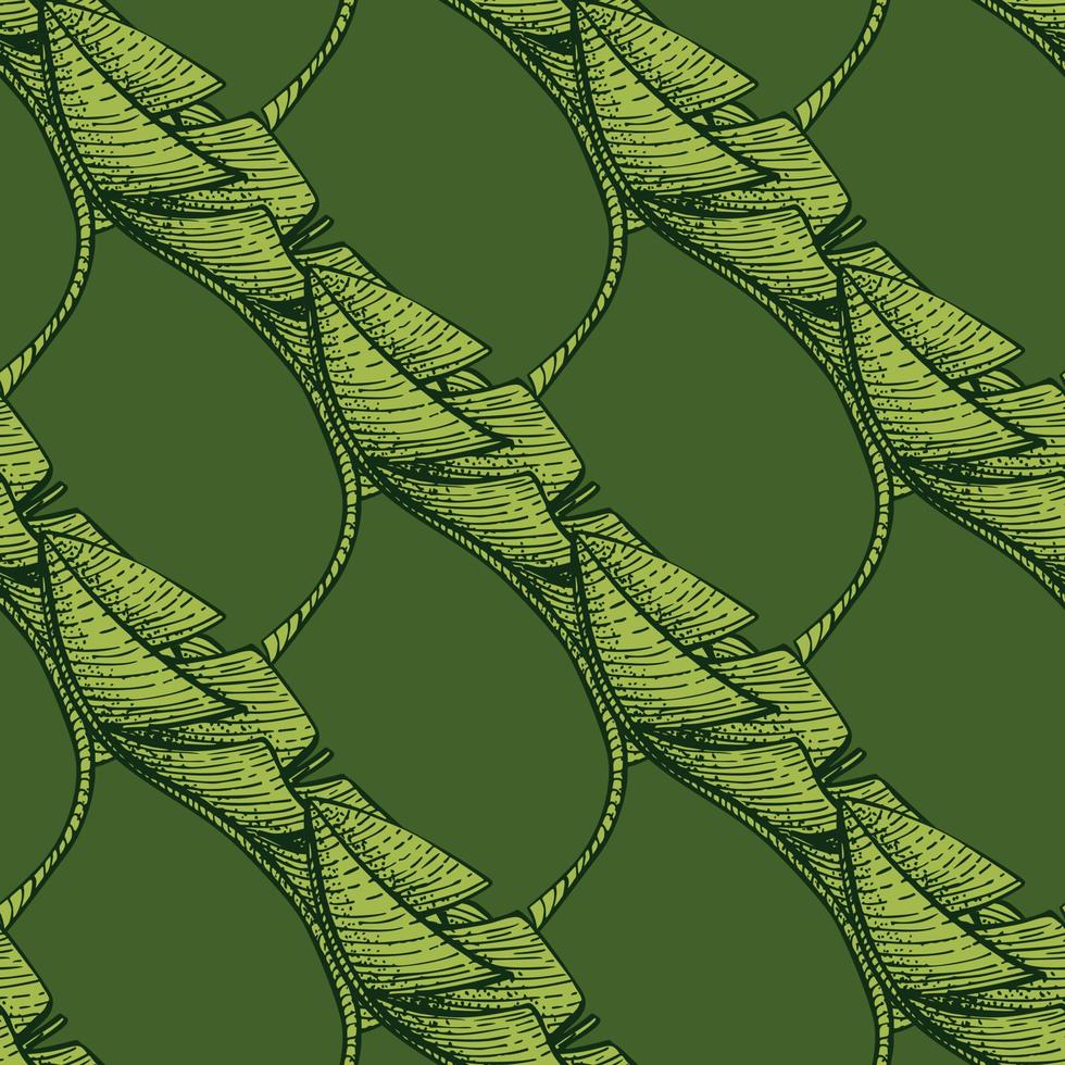 Banana leaves seamless pattern.Vintage tropical branch in engraving style. vector