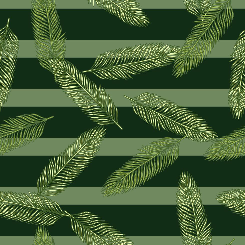 Palm leaves seamless pattern. Tropical branch in engraving style. vector