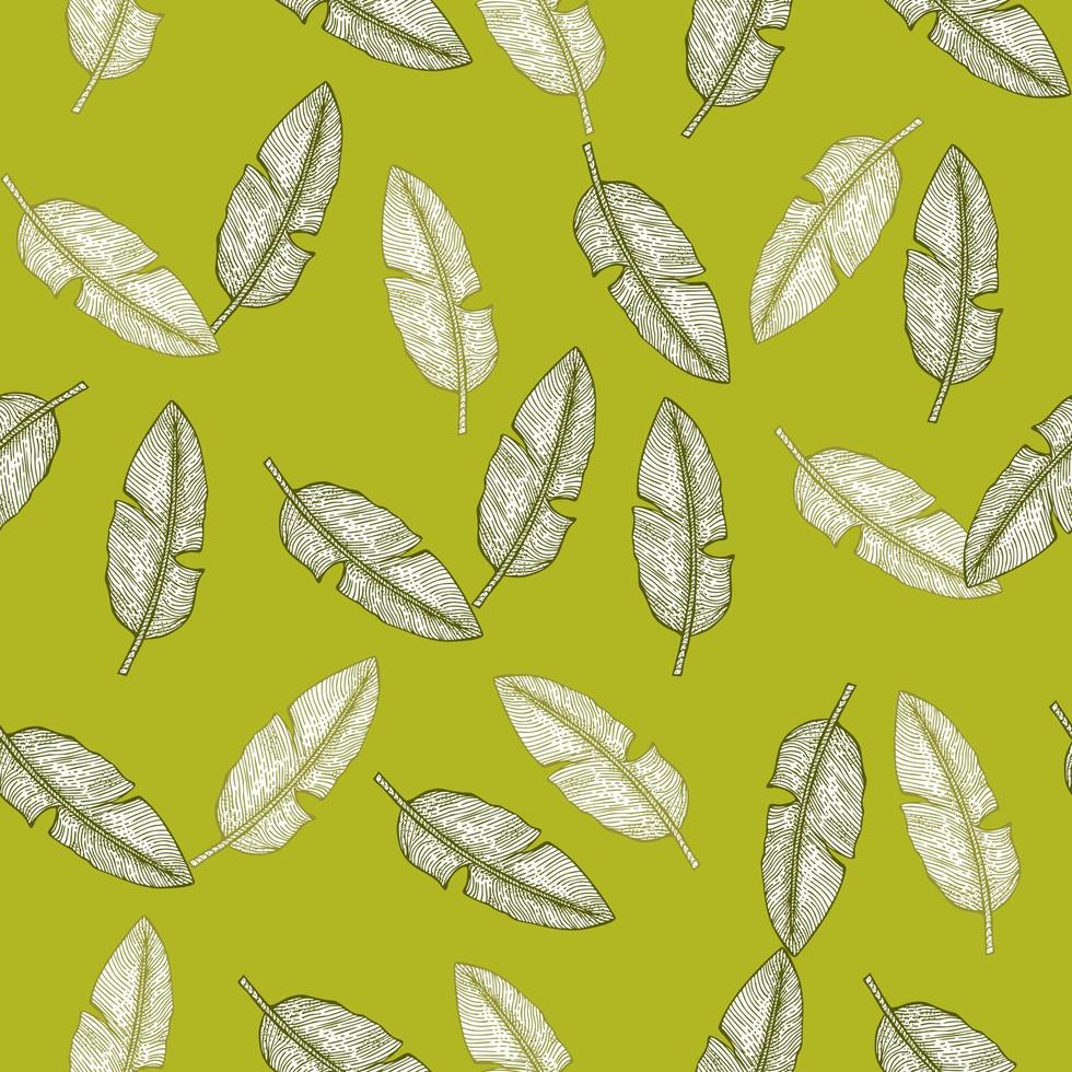 Banana leaf seamless pattern.Vintage tropical branch in engraving style. vector