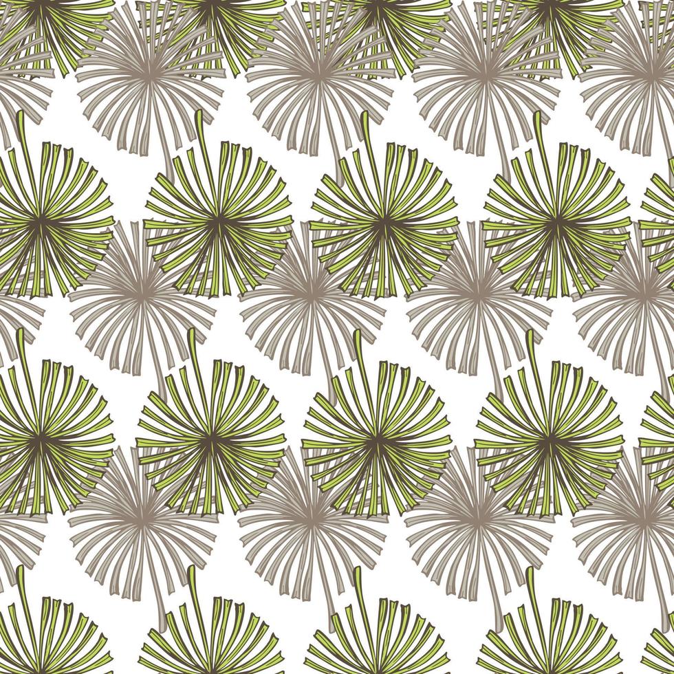 Fan palm leaves seamless pattern on. Vintage tropical foliage in engraving style. vector