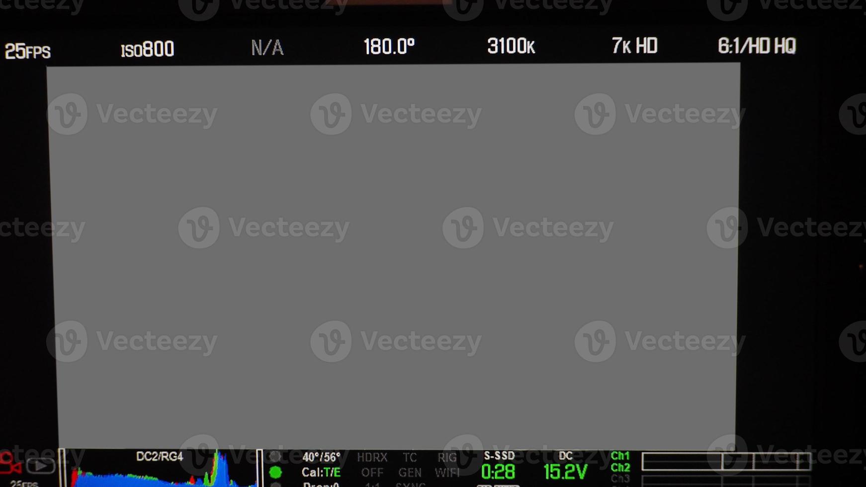 Video recording interface. VDO production recording camera viewfinder on monitor. photo