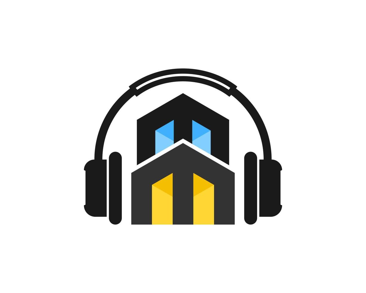 Headphone with abstract building inside vector