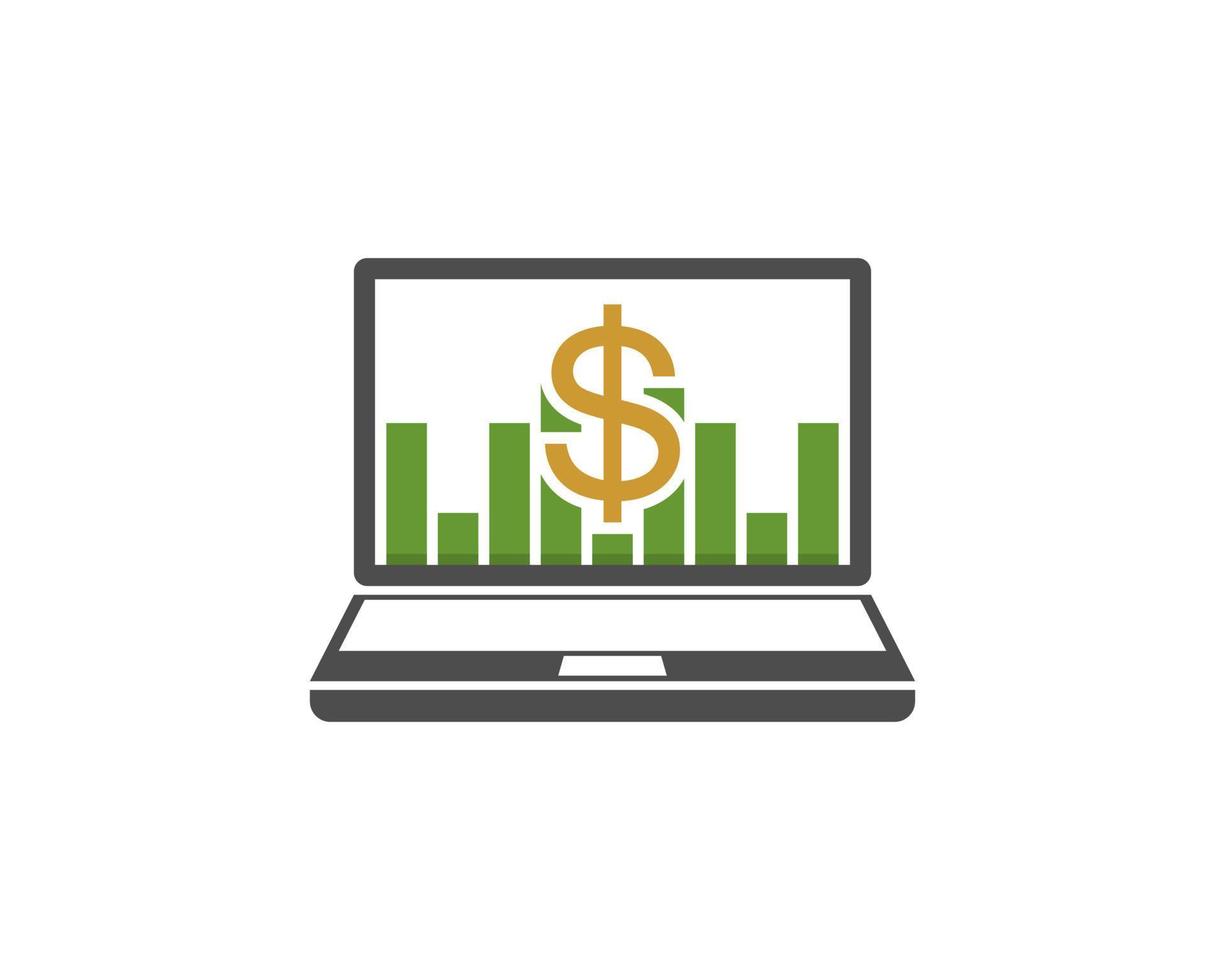 Chart growth up and dollar symbol in laptop illustration logo vector