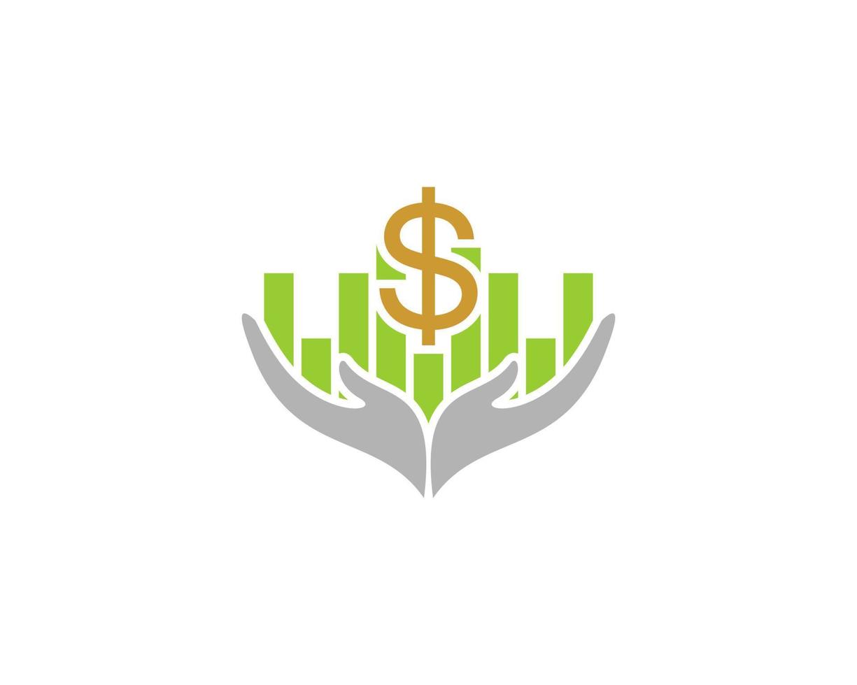 Dollar and chart growth up on hand care logo vector