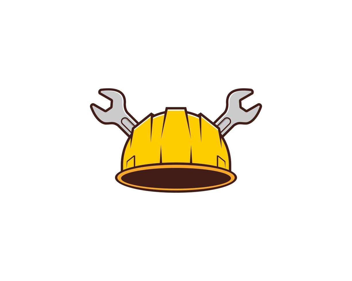 Worker safety helmet with two wrench behind vector