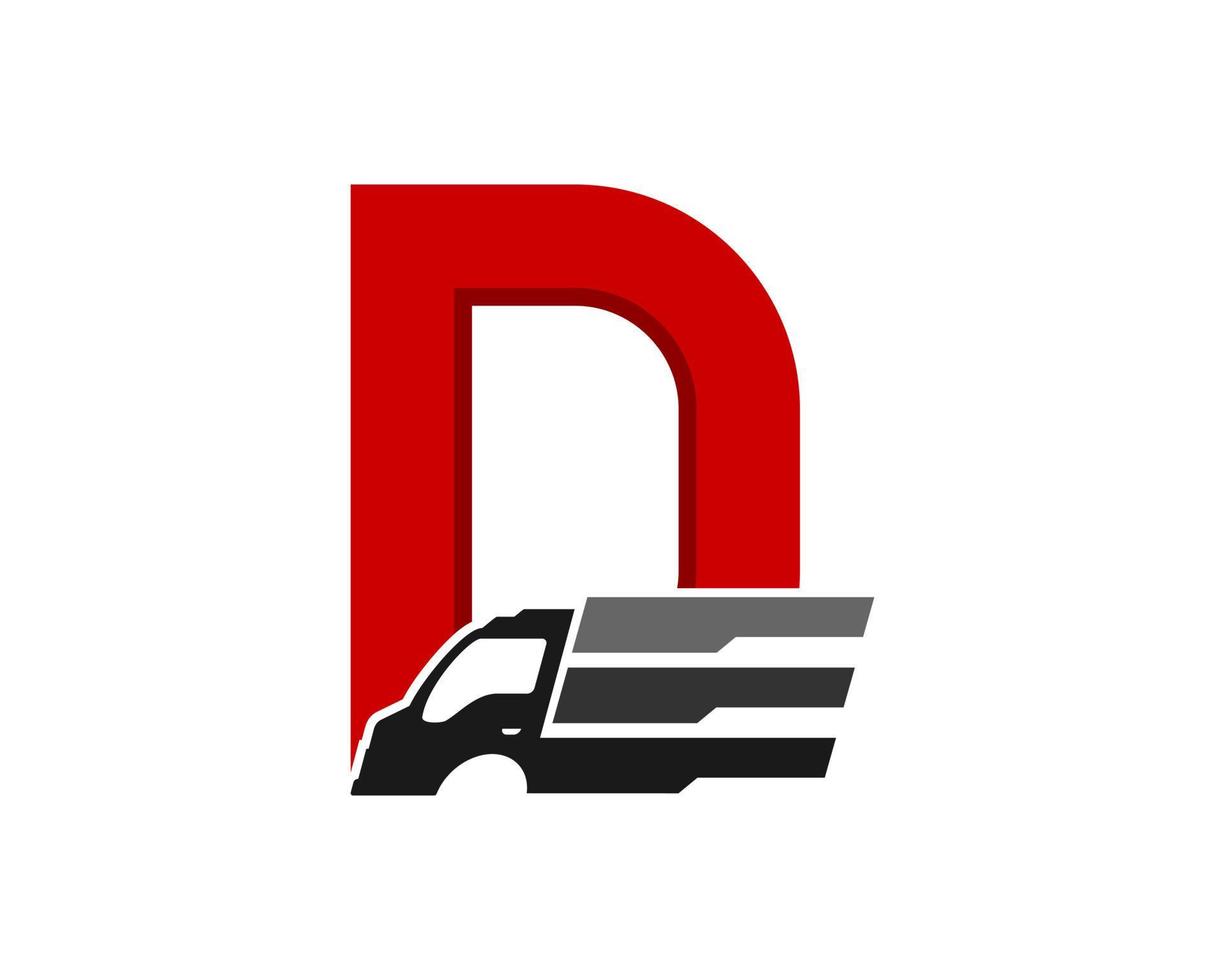 D letter initial with delivery truck inside vector