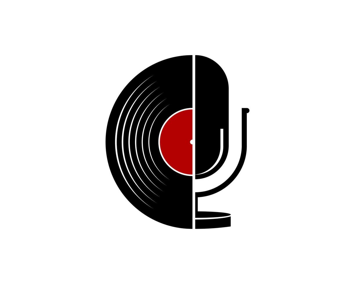 Half black vinyl with music microphone vector