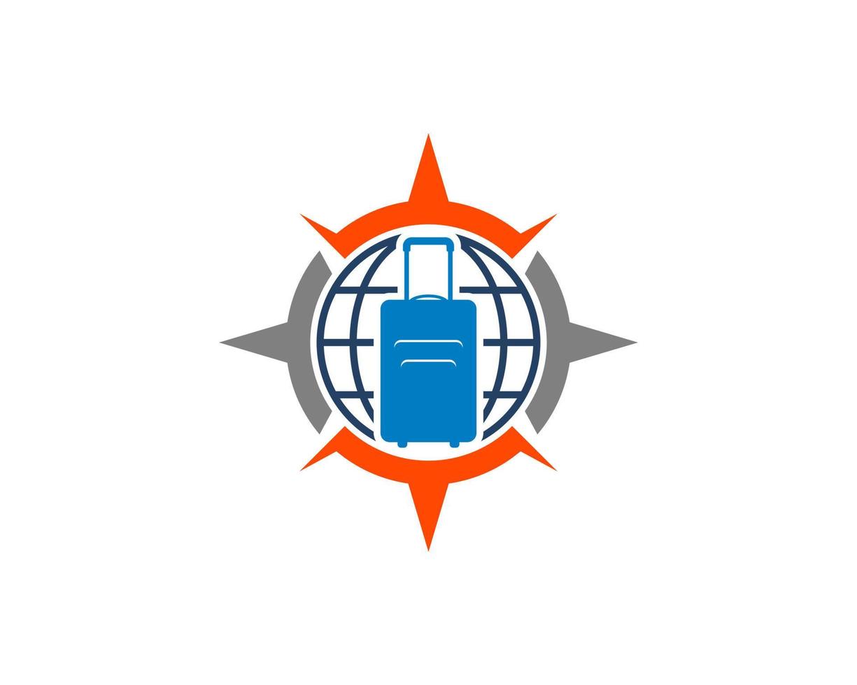 Modern compass with globe and travel bag inside vector