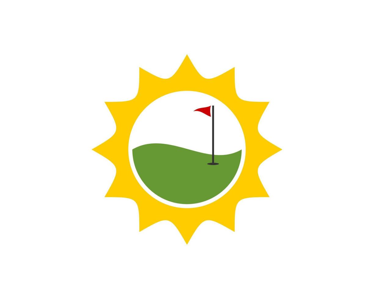 Shinning sun with golf field inside vector