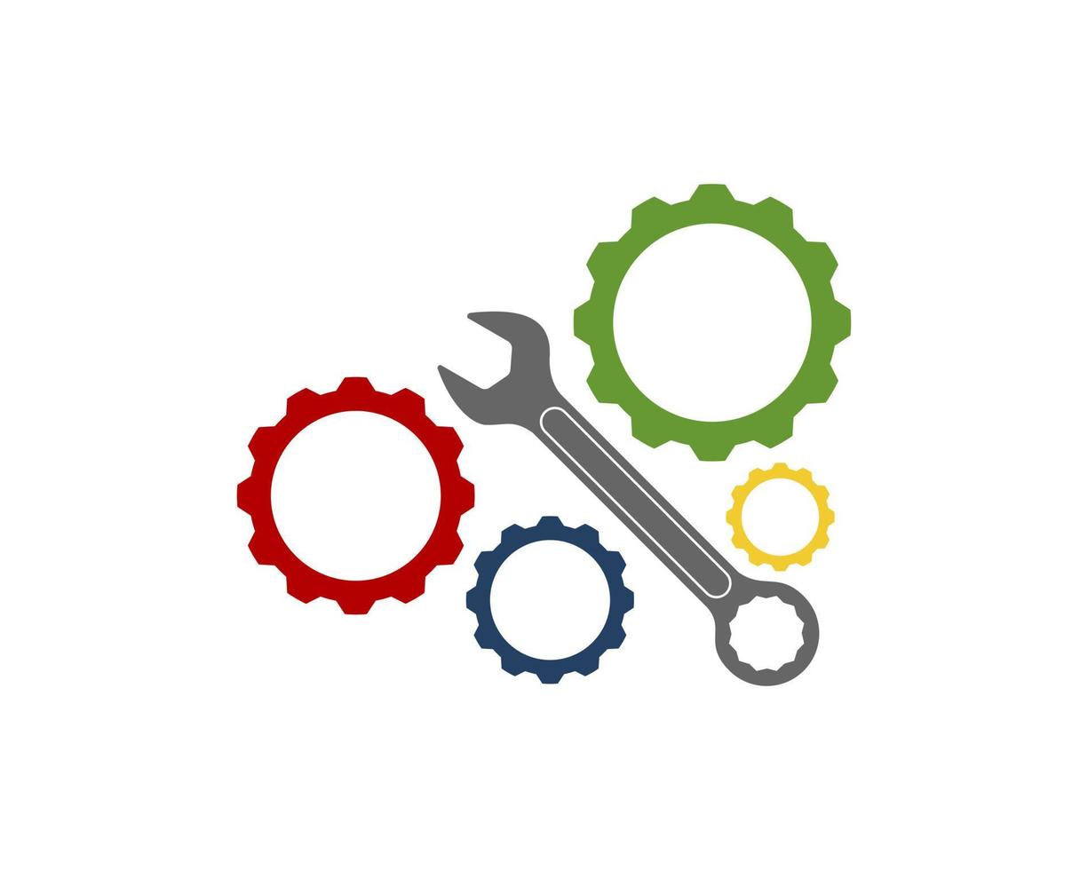 Wrench repair with gear wheel surrounding logo vector