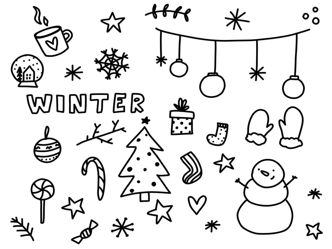 Cute Merry Christmas design element lines and doodle stars. Winter isolated texture. Digital scrapbooking scribble for kids. vector