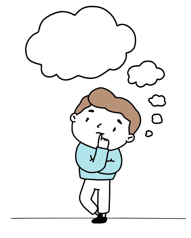 The young man thought. Isolated illustration people thinks. vector