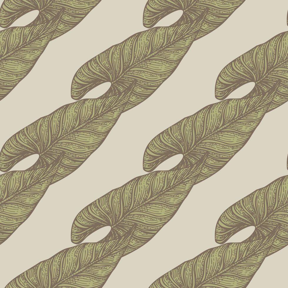 grabado hoja araceae patrón sin costuras. fondo de hojas antiguas. vector