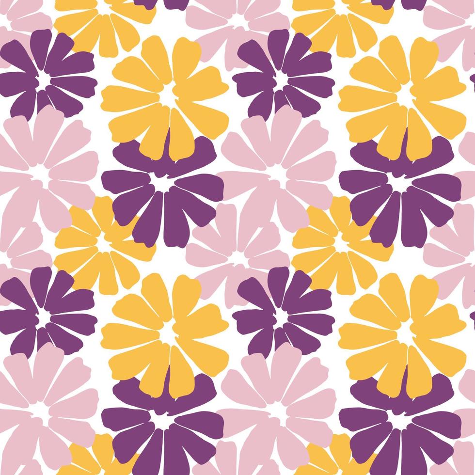 Abstract flower seamless pattern.Purple and yellow chamomile background. vector