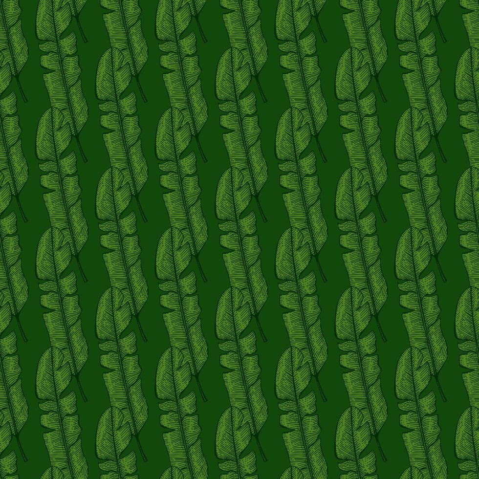 Banana leaves seamless pattern.Vintage tropical branch in engraving style. vector