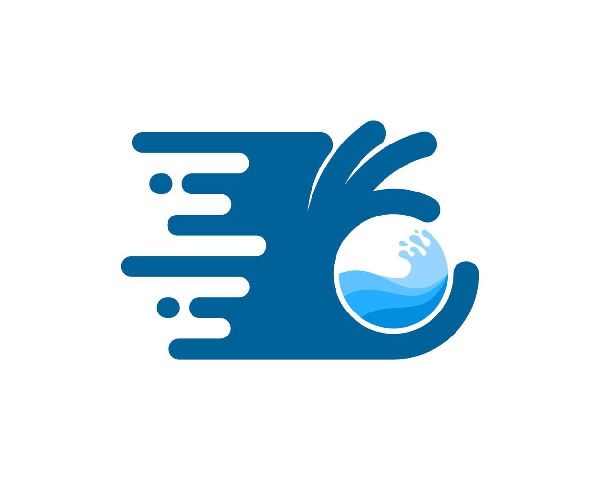 Fast symbol with hand OK and water wave inside vector