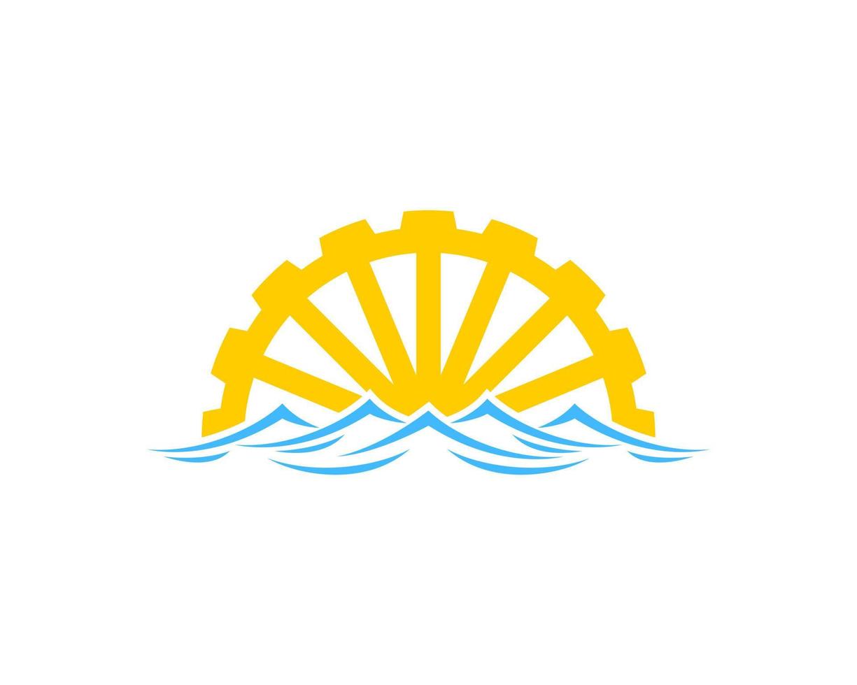 Beach wave with water mill on the top vector