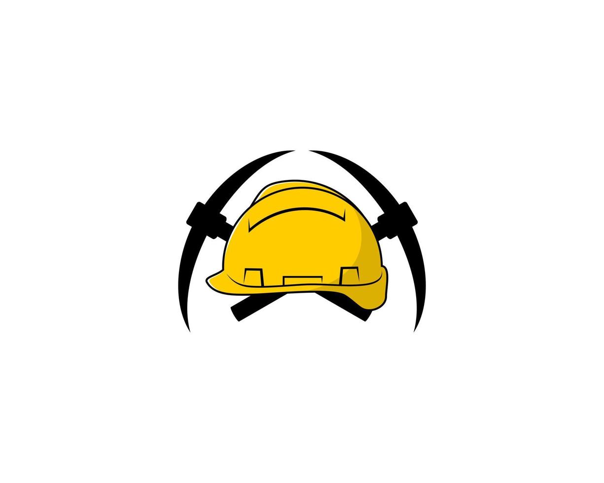 Construction helmet with mining axe behind vector
