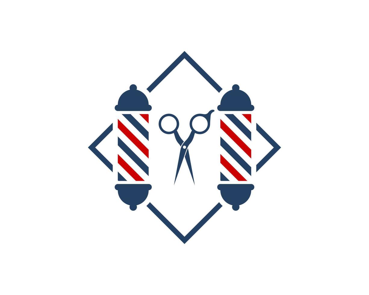 Square shape with barbershop symbol and scissor inside vector