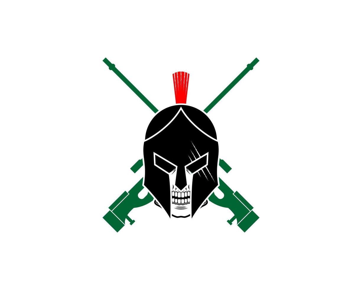 Spartan helmet with sniper crossed behind vector