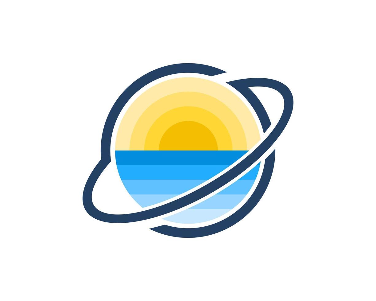 Ring planet with sunset in the beach inside vector