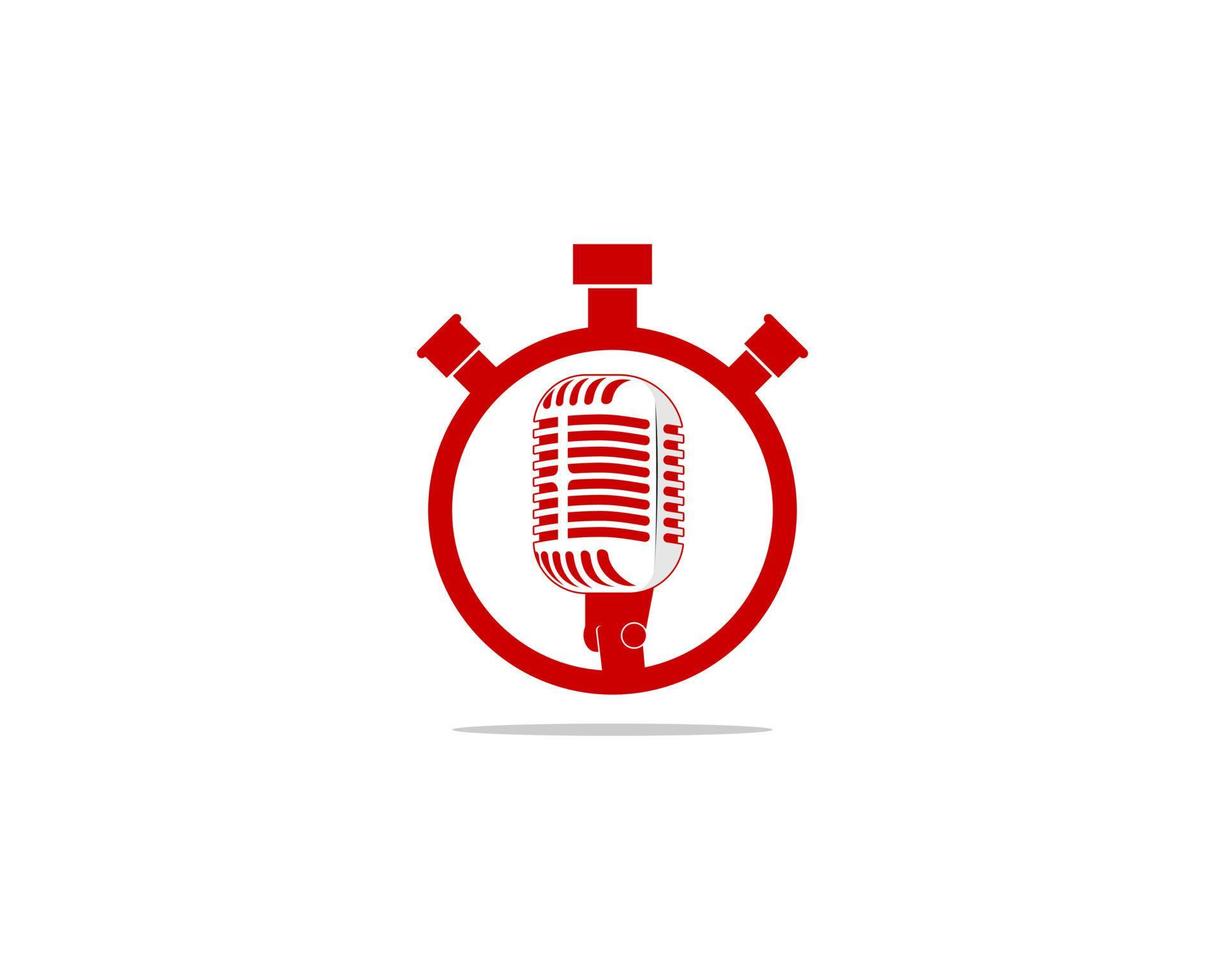 Red stopwatch and microphone inside vector