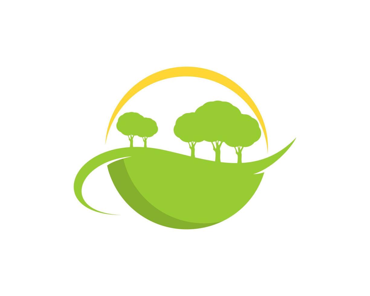 Oak tree in the green field with yellow swoosh on the top vector