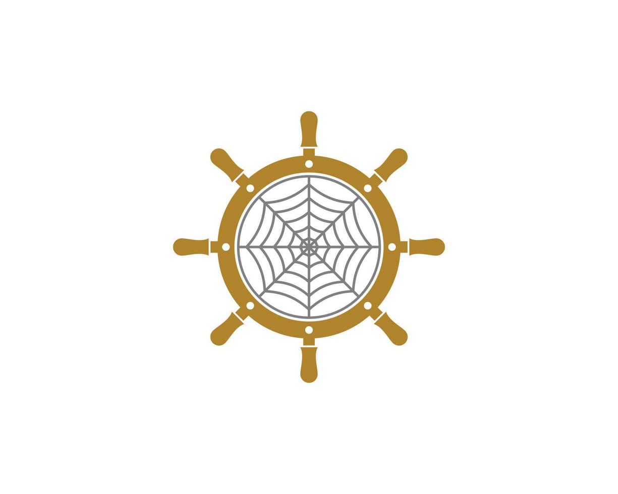 Ship steering wheel with spider web inside vector