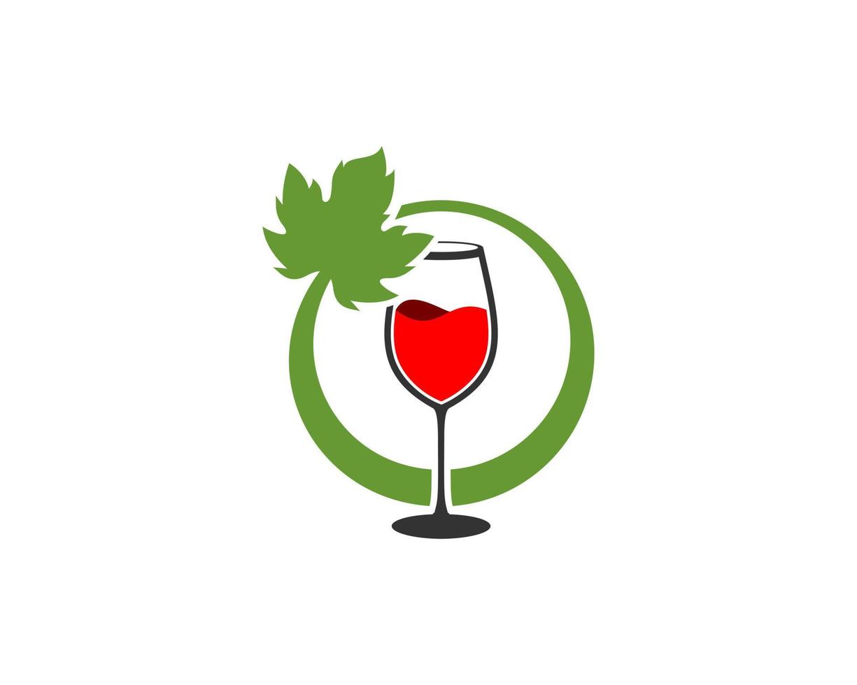 Wine glass inside the circle grape leaf vector