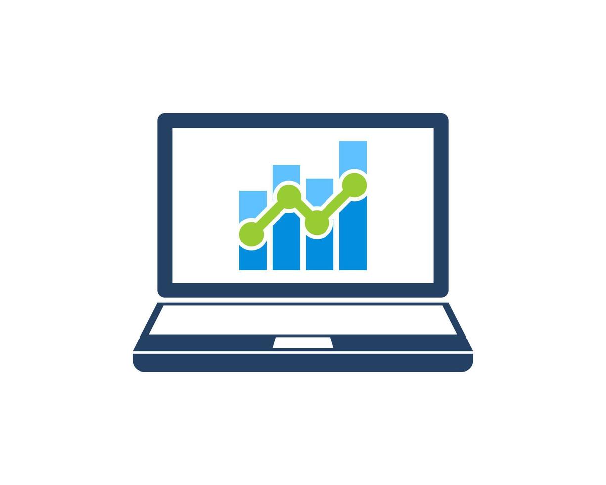 Laptop with financial chart bar inside vector