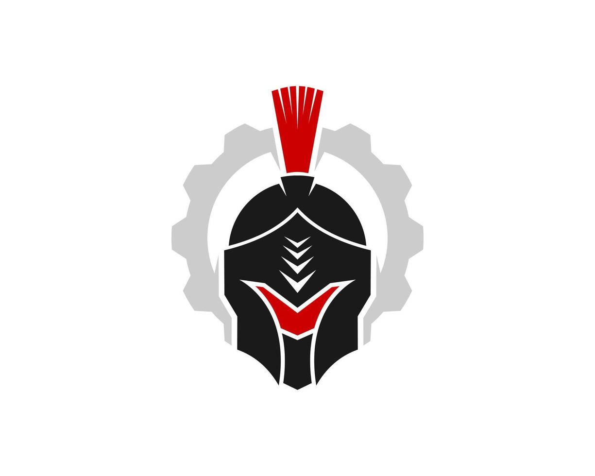 Mechanical gear with spartan helmet inside vector
