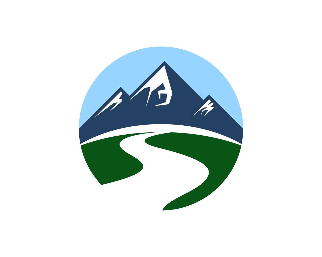 Circle shape with mountain and road inside vector