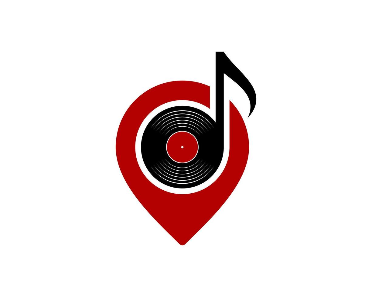 Red pin location with vinyl and music note inside vector