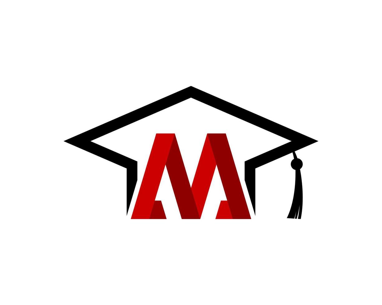 sombrero de graduación con letra m inicial dentro vector