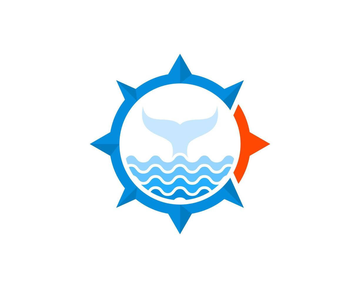 Modern compass with water wave and whale tail inside vector
