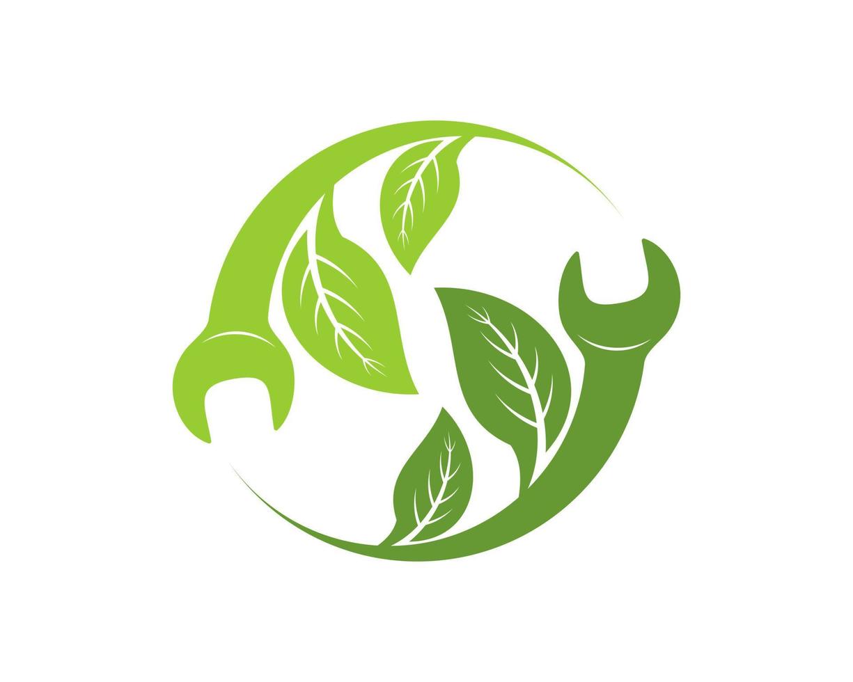 Circular wrench with green nature leaf inside vector