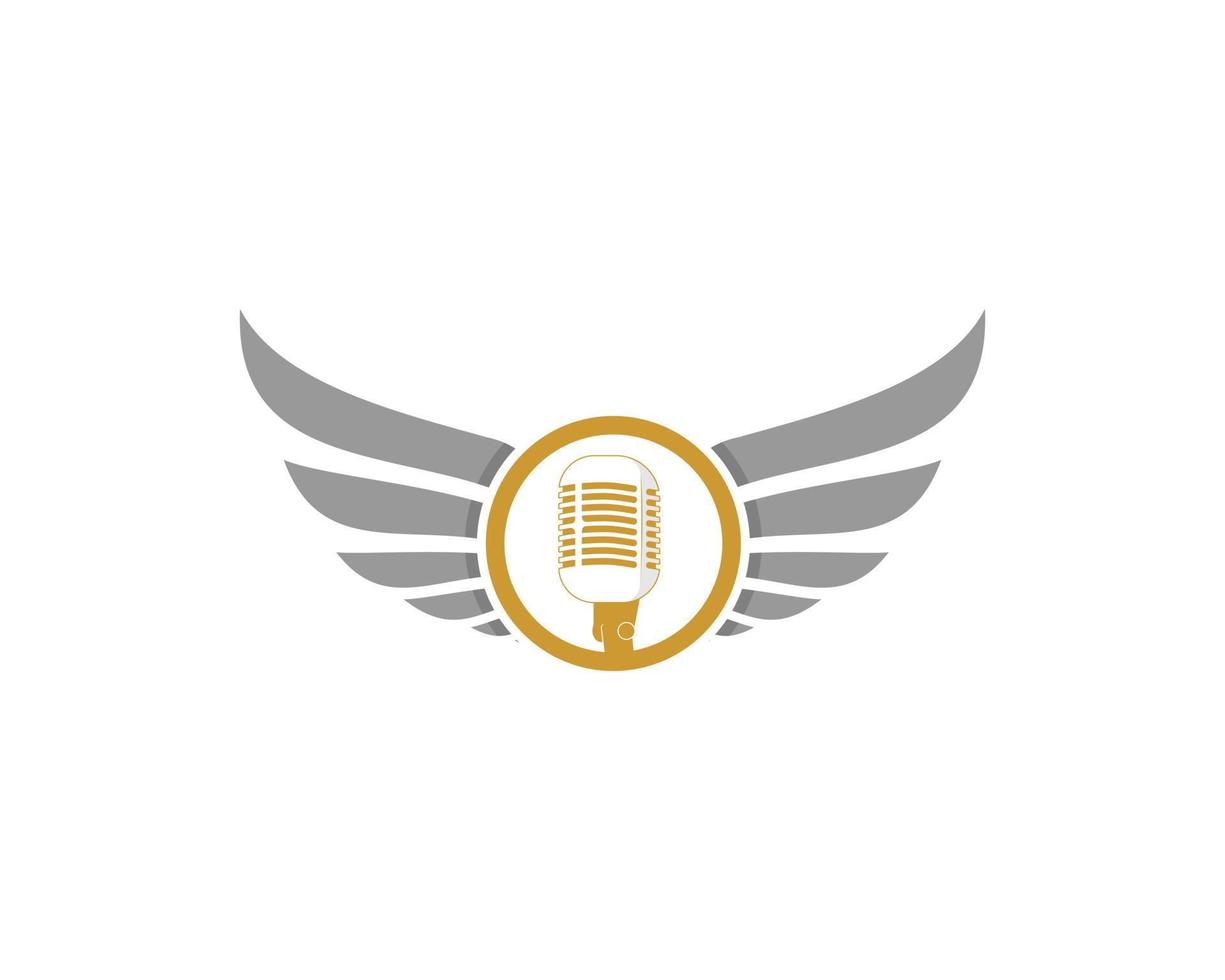 Golden microphone with spread wings logo vector