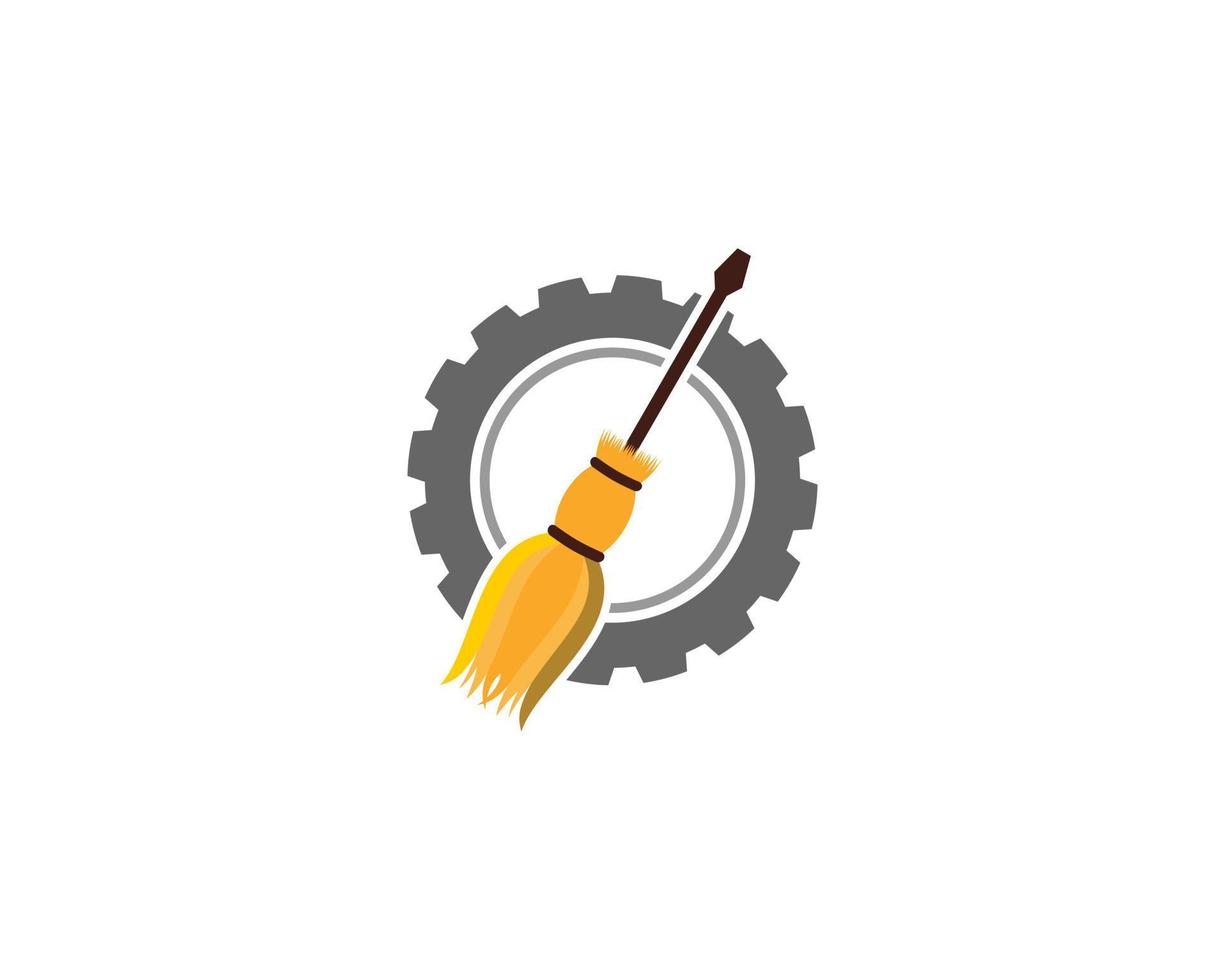 Witch broom and screwdriver in the gear logo vector