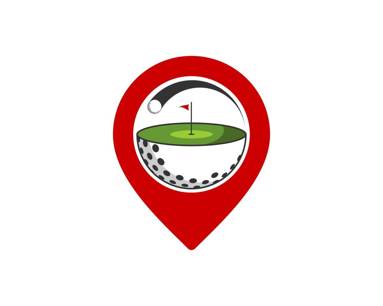 Red pin location with golf ball and field inside vector